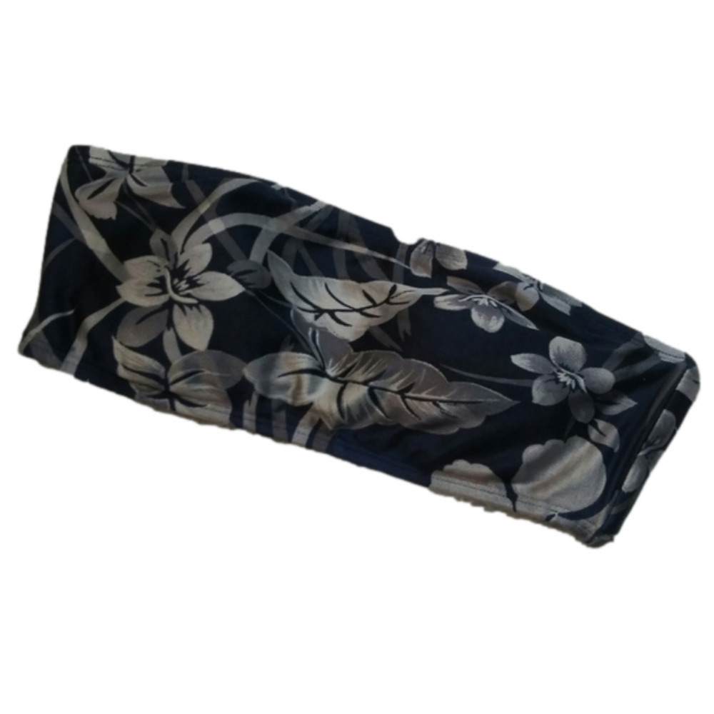 Baja Blue Blue Gray Floral Strapless Swimsuit Top